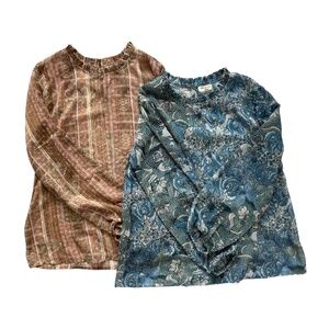 Bundle 2 World Market Sheer Boho Blouse Floral Paisley S/M Semi-Sheer Romantic